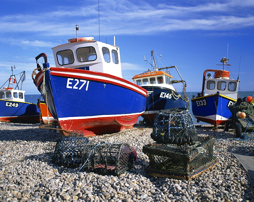 Fishing boats on the beach at Beer in Devon, England, United Kingdom, Europe