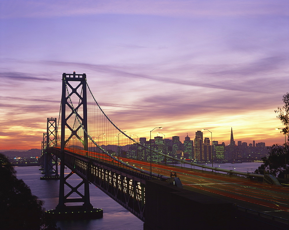 The Bay Bridge, and city skyline in the background, San Francisco, California, United States of America, North America