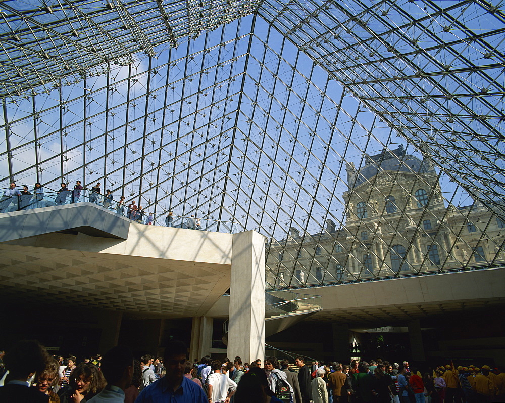 Interior of the Pyramide du Louvre, Musee du Lourve, Paris, France, Europe