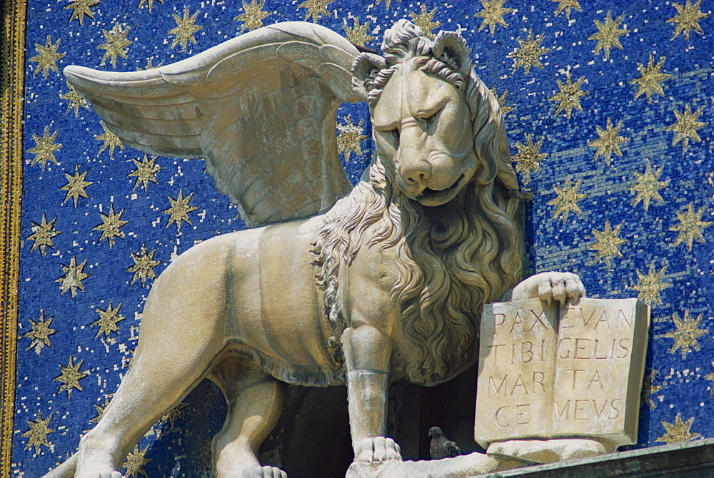 Close-up of the Lion of St. Mark's Clock Tower in Venice, UNESCO World Heritage Site, Veneto, Italy, Europe