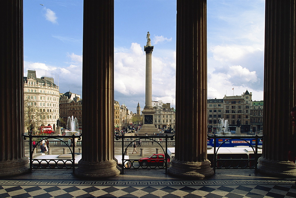 Nelson's Column, seen from the National Gallery, Trafalgar Square, London, England, United Kingdom, Europe