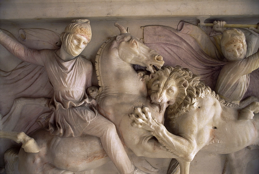 Detail of the marble sarcophagus of Alexander the Great, Topkapi, Istanbul, Turkey, Europe