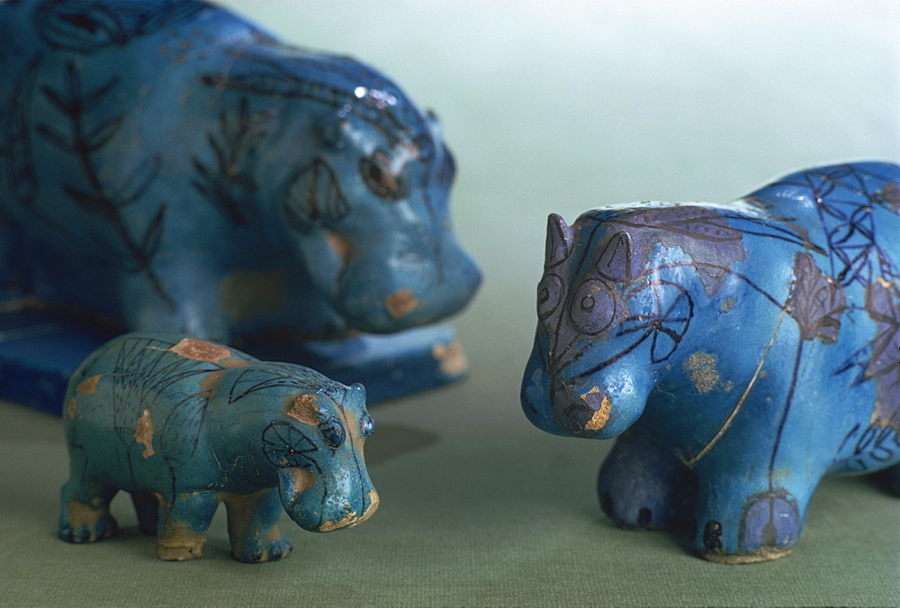 Faience animals from the 11th Dynasty in ancient Egypt, Louvre, Paris, France, Europe