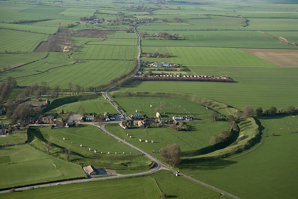 Aerial view of Avebury, UNESCO World Heritage Site, Wiltshire, England, United Kingdom, Europe