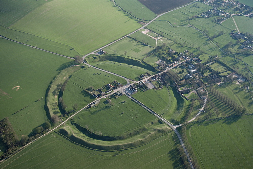 Aerial view of Avebury, UNESCO World Heritage Site, Wiltshire, England, United Kingdom, Europe