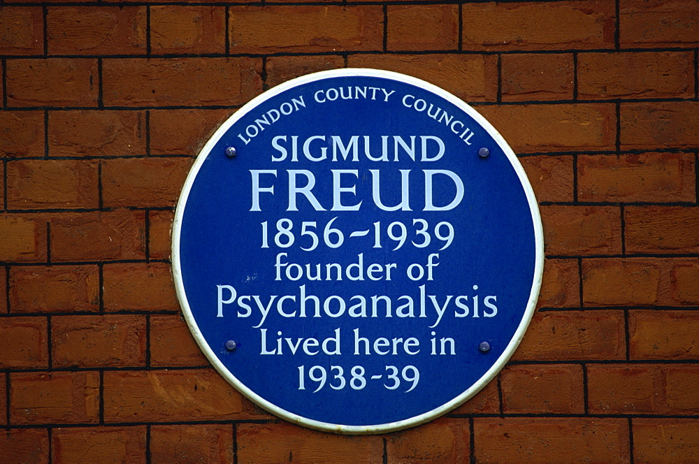 Blue plaque commemorating Sigmund Freud, London, England, United Kingdom, Europe