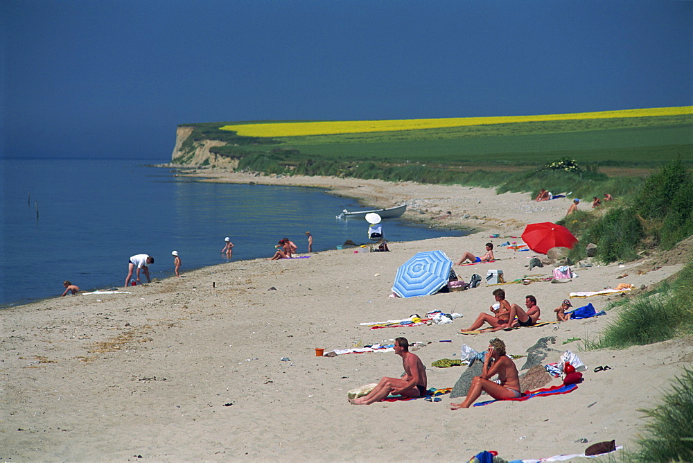 Families relaxing on the beach near St. Rise, Aero Island, Denmark, Scandinavia, Europe