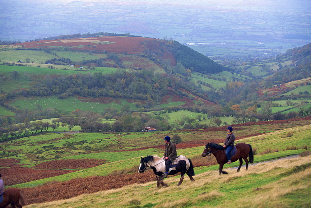 Horse riding near Gospel Pass, Black Mountains, Gwent, Wales, United Kingdom, Europe