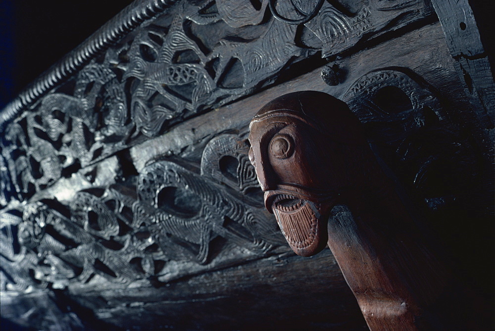 Detail of Oseberg Funeral cart, Oslo, Norway, Scandinavia, Europe