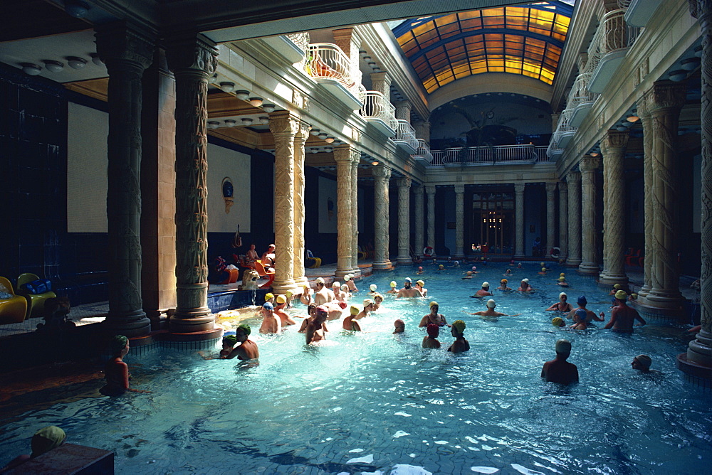 People bathing in the Hotel Gellert Baths, Budapest, Hungary, Europe