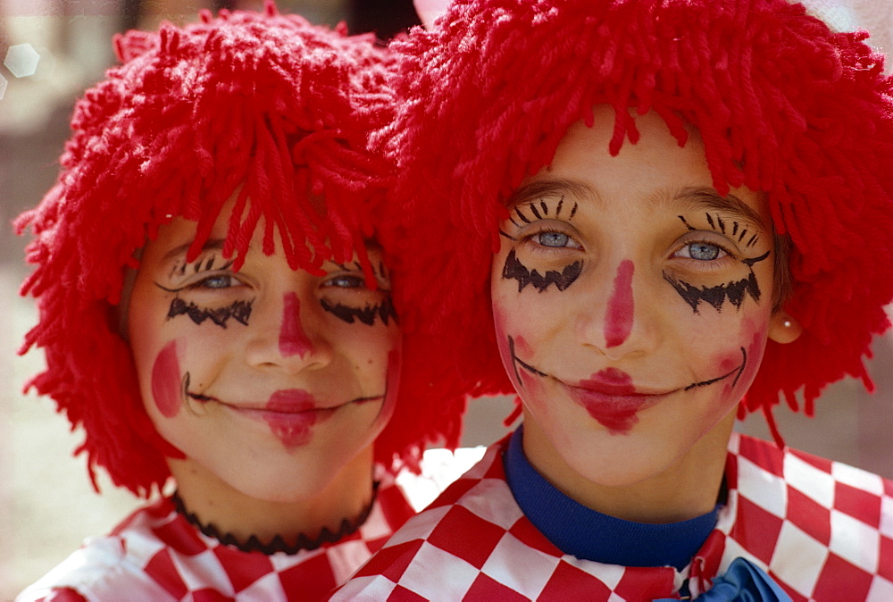 Portrait of two young clowns, New Mexico, United States of America, North America