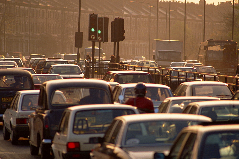 Traffic jam at dusk, London, England, United Kingdom, Europe