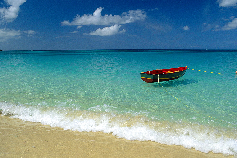 Moored boat, Grand Anse Beach, Grenada, Caribbean 