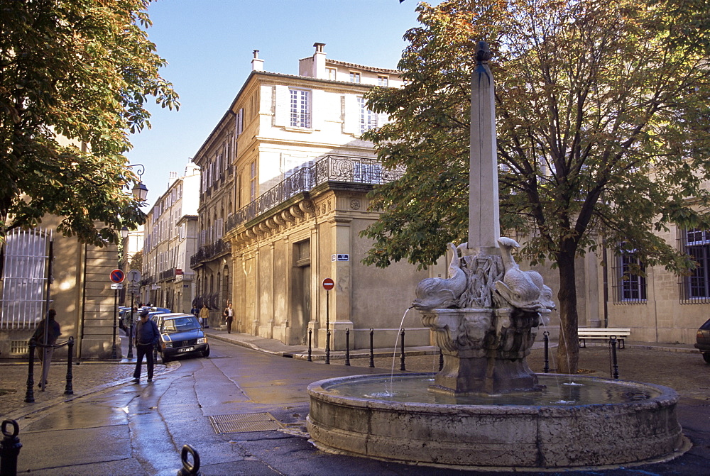 Fountain of the Four Dolphins, Aix-en-Provence, Bouches-du-Rhone, Provence, France, Europe