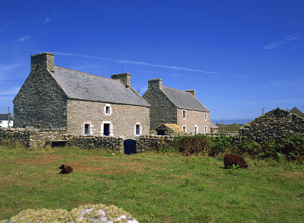 Stone cottages at Ile d'Ouessant, Finistere, Brittany, France, Europe