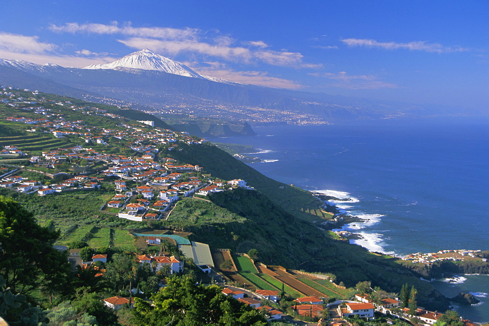 Aerial view of the north coast and Mount Teide, Tenerife, Canary Islands, Atlantic, Spain, Europe