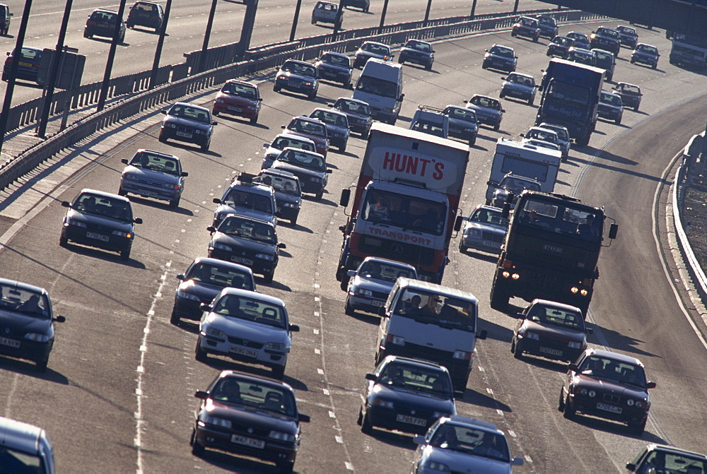 Traffic on the M25 motorway in England, United Kingdom, Europe