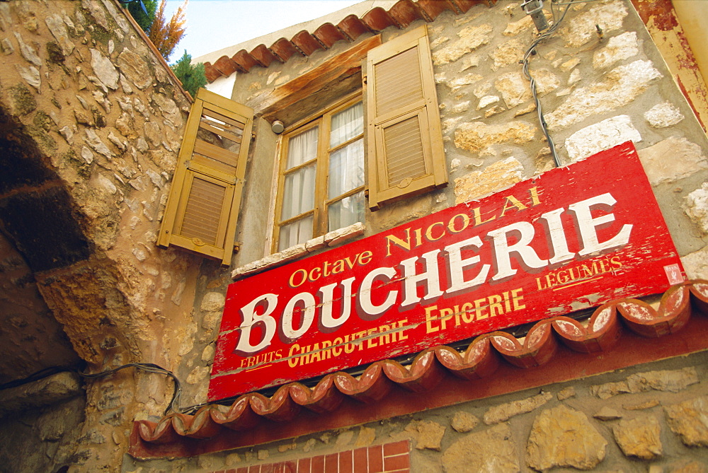 Butcher's shop sign, St. Agnes, Cote d'Azur, Provence, France, Europe