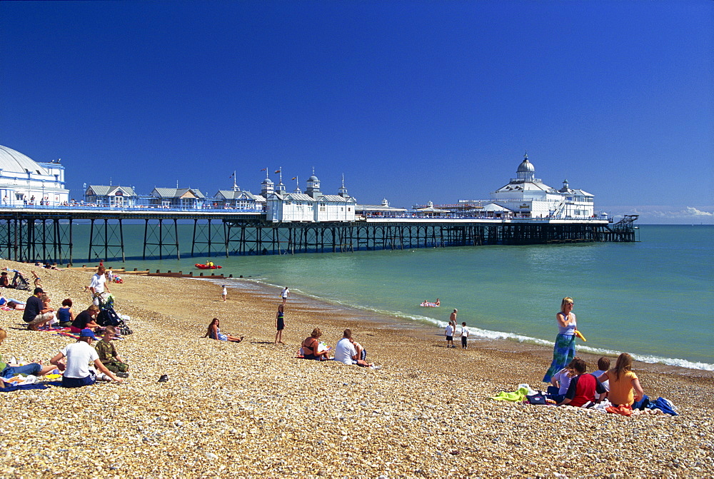 Eastbourne pier and beach, East Sussex, England, Great Britain, United Kingdom, Europe