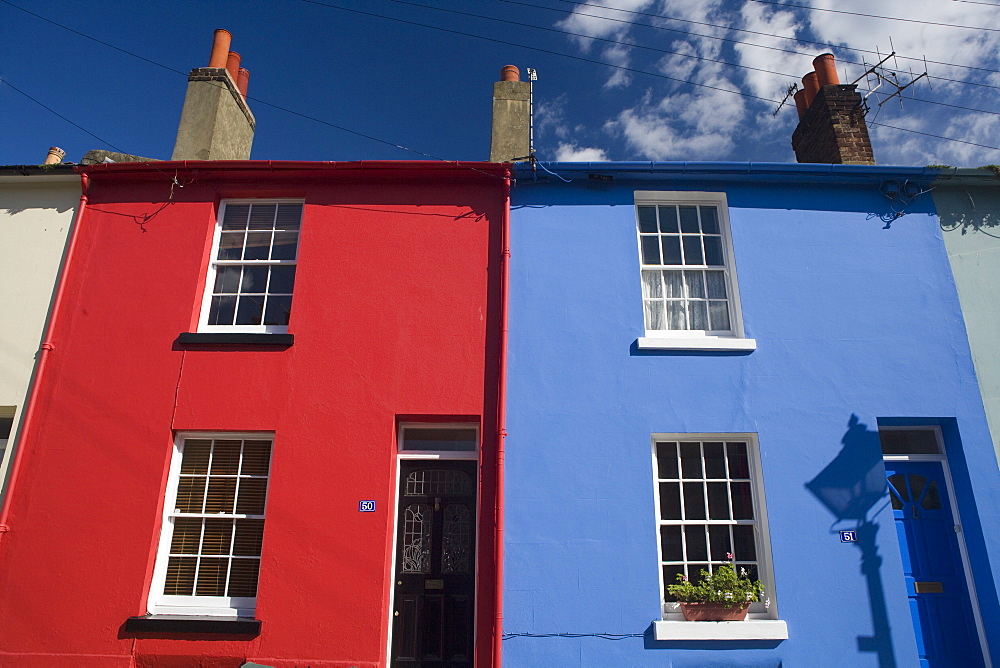 Brightly painted houses, North Laine area, Brighton, Sussex, England, United Kingdom, Europe