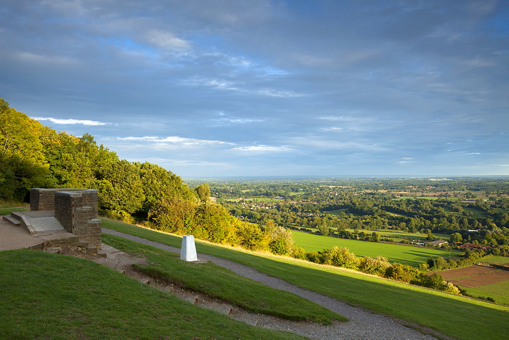 Viewpoint on Box Hill,  2012 Olympics cycling road race venue, view south over Brockham, near Dorking, Surrey Hills, North Downs, Surrey, England, United Kingdom, Europe