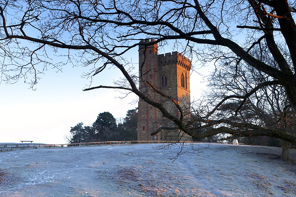 Leith Hill Tower in frost, Surrey Hills, highest point in south east England, Greensand Way, Surrey, England, United Kingdom, Europe