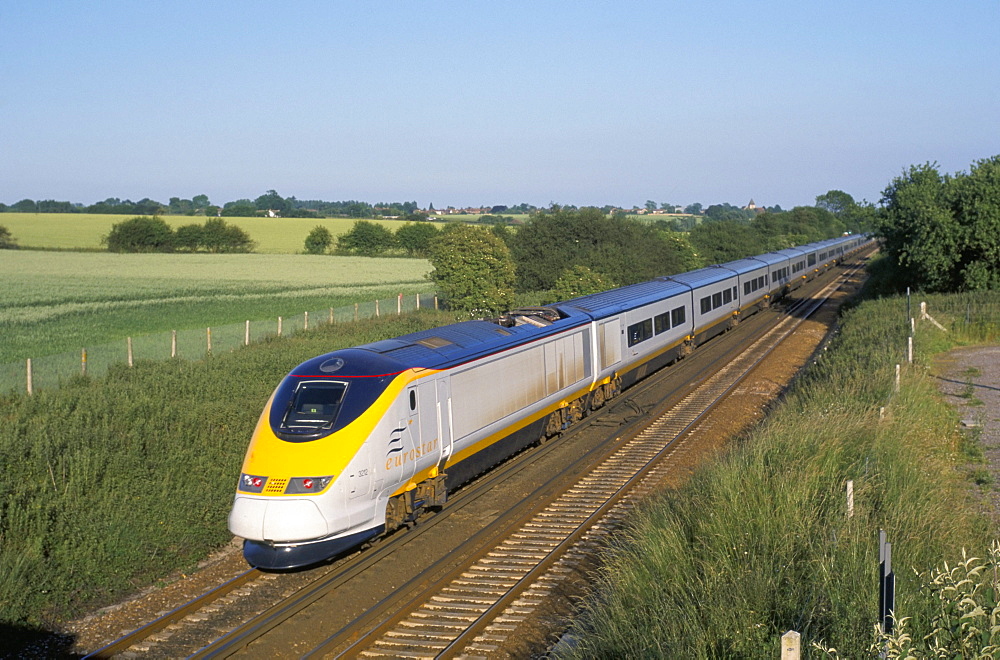 Eurostar train travelling through countryside