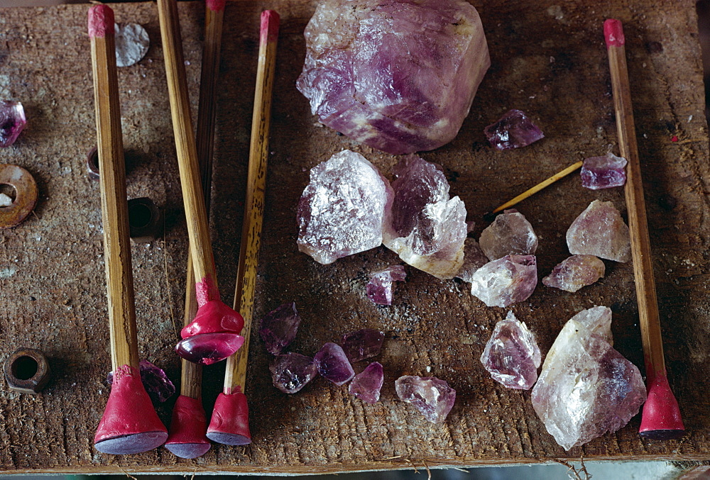 Tools for polishing gemstones in Borneo, Southeast Asia, Asia