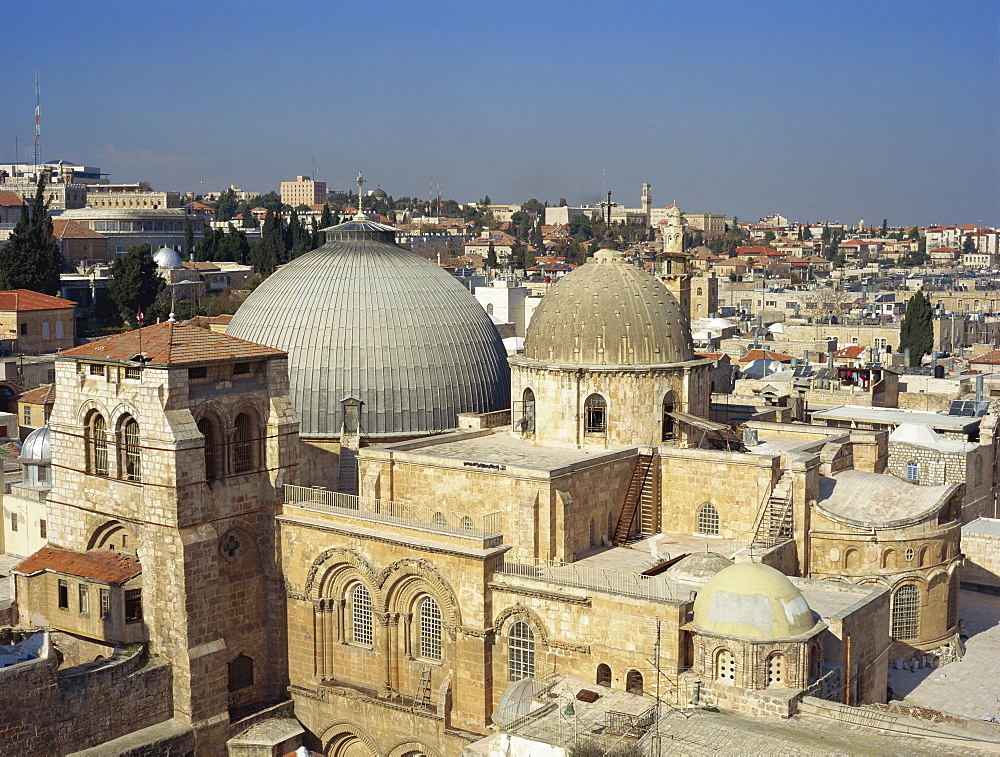 Church of the Holy Sepulchre with old city of Jerusalem behind, Israel, Middle East