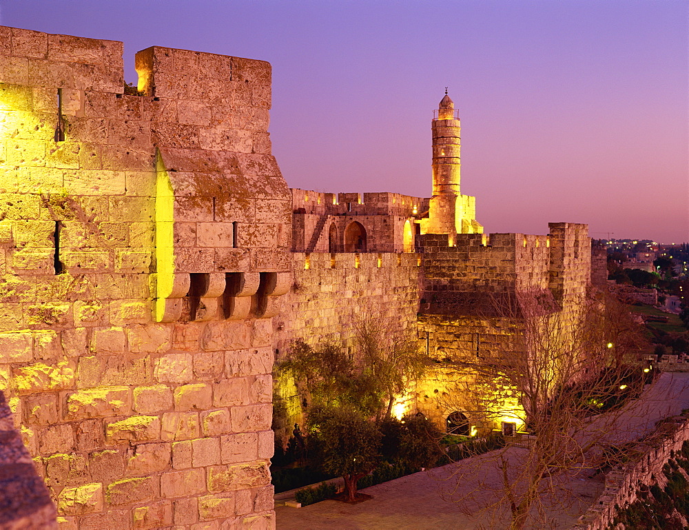 Walls and the Citadel of David in the Old City of Jerusalem, Israel, Middle East