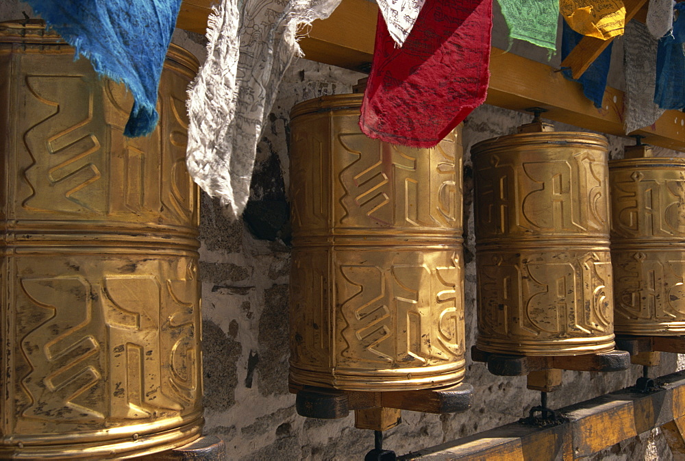 Prayer wheels in Lhasa, Tibet, China, Asia