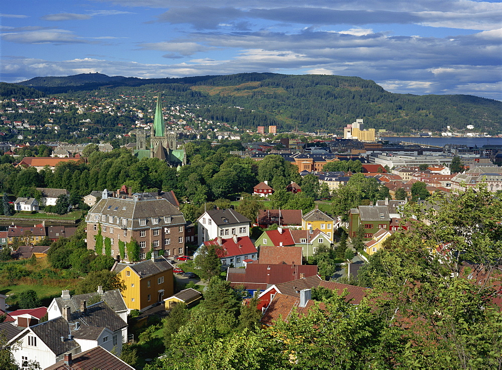 City skyline with cathedral and Mollenberg, Trondheim, Norway, Scandinavia, Europe