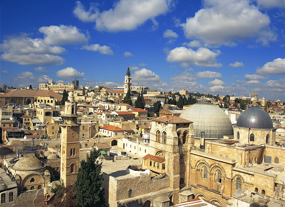 Skyline with Church of the Holy Sepulchre in the foreground and the Old City of Jerusalem, Israel, Middle East