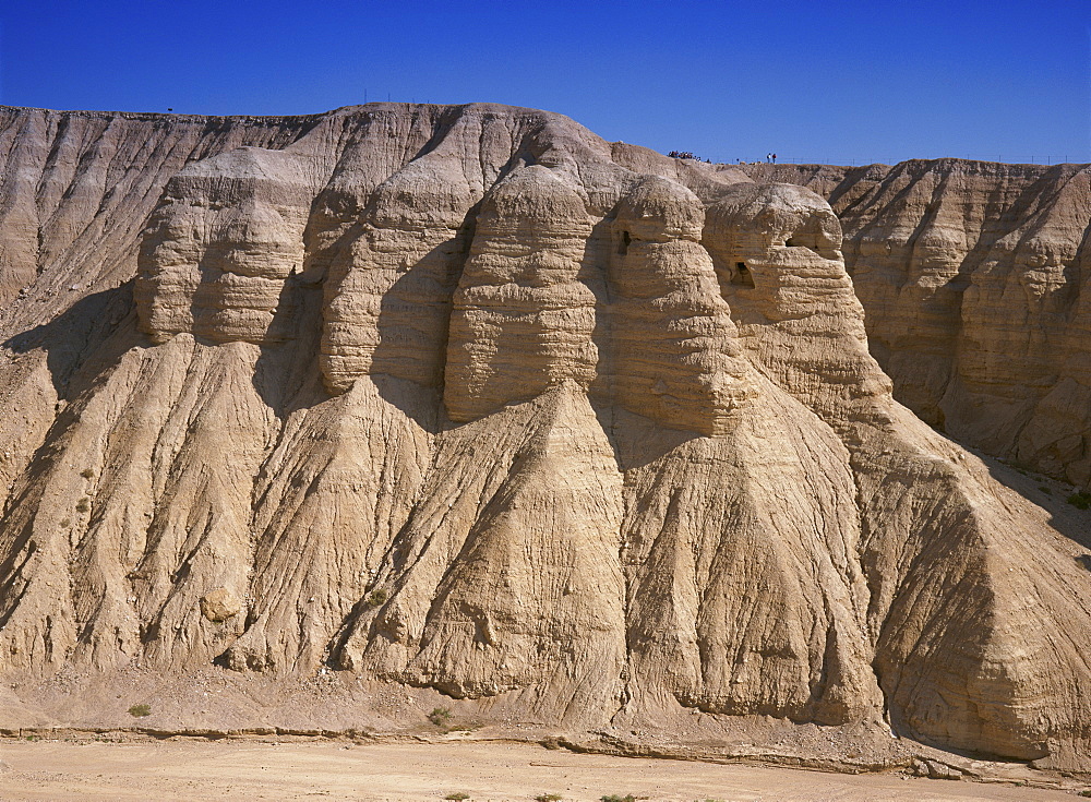 Archaeological site of Qumran where Dead Sea scrolls discovered in caves in cliffs, Judean Desert, Israel, Middle East