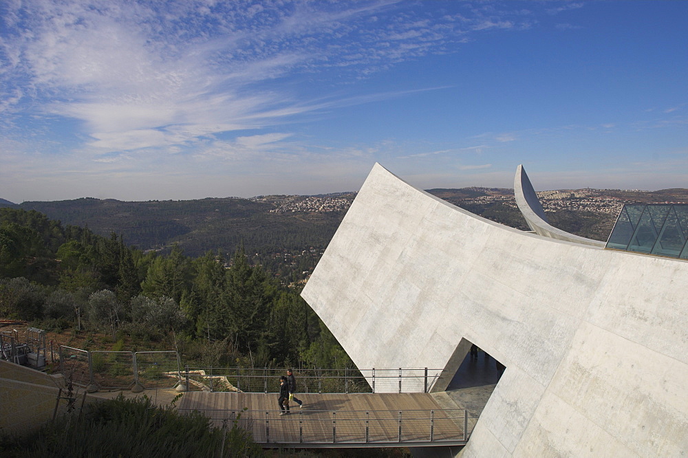 View of the exit towards the Jerusalem Hills, new wing of the Holocaust Museum, Yad Vashem, Mount Herzl, Jerusalem, Israel, Middle East