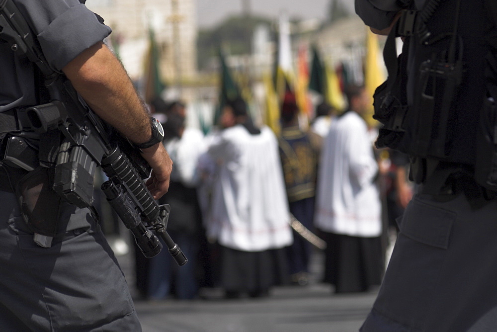 Israeli security forces guarding Palm Sunday Catholic Procession, Mount of Olives, Jerusalem, Israel, Middle East