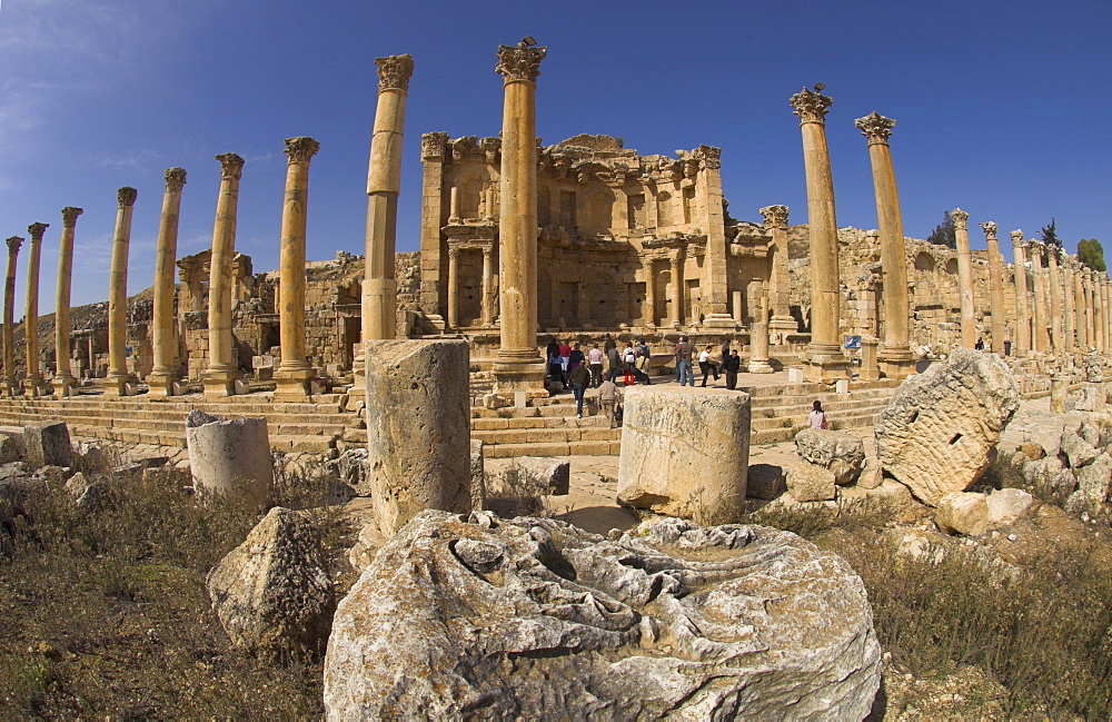 Fish-eye view of Cardo maximus and Nymphaeum, Jerash, Jordan, Middle East