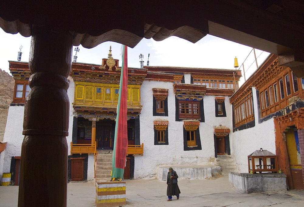 Courtyard of the monastery of Likir, Ladakh, India, Asia