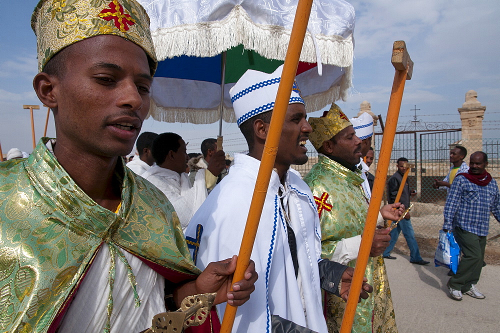 Epiphany, Ethiopian celebrations at the baptismal site of Qasr el Yahud, Jordan River, Israel, Middle East