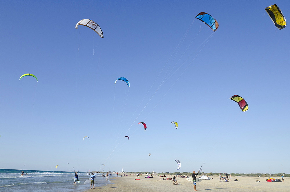 Kite surfing on Yanai beach, Israel, Middle East