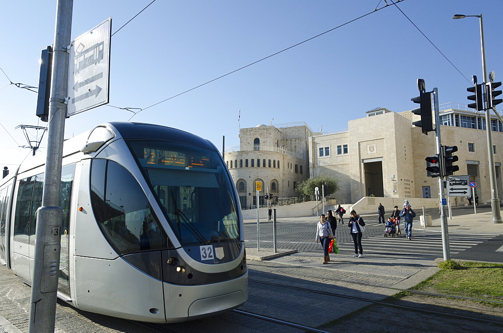 Light train at Tsahal square. Jerusalem. Israel, Middle East