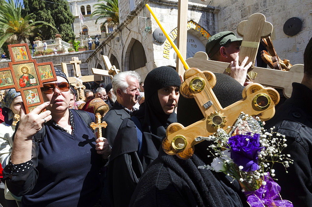 Orthodox Good Friday processions on the Way of the Cross. Old City, Jerusalem, Israel, Middle East