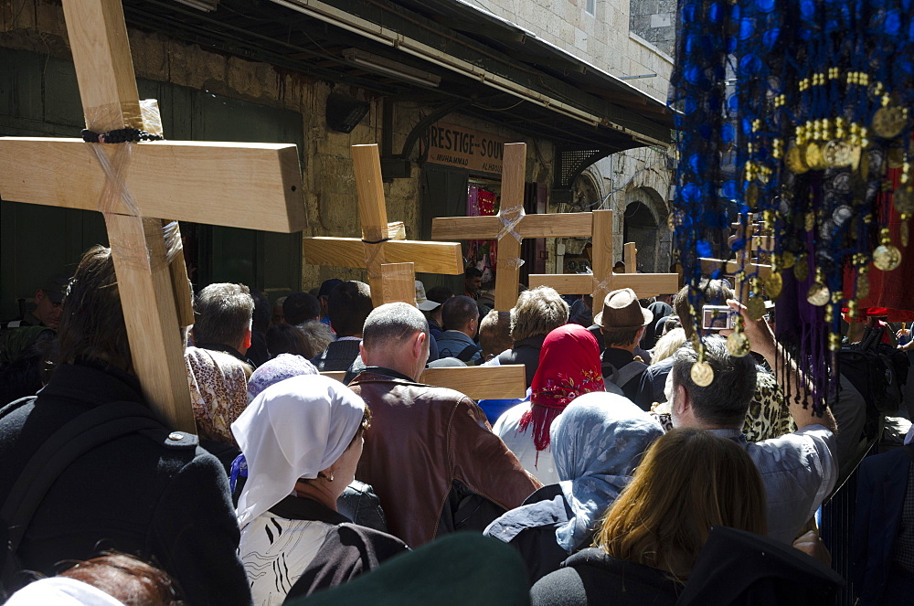 Orthodox Good Friday processions on the Way of the Cross. Old City, Jerusalem, Israel, Middle East