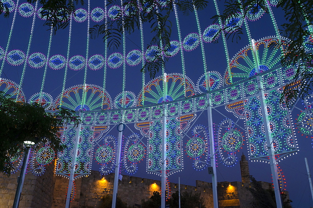 The Jerusalem Festival of Light at Jaffa Gate in Jerusalem Old City, Israel, Middle East