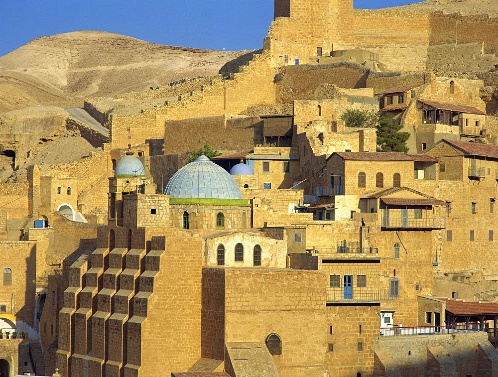 Buildings at the Mar Saba Orthodox Monastery near Bethlehem, in the Judean Desert, Israel, Middle East