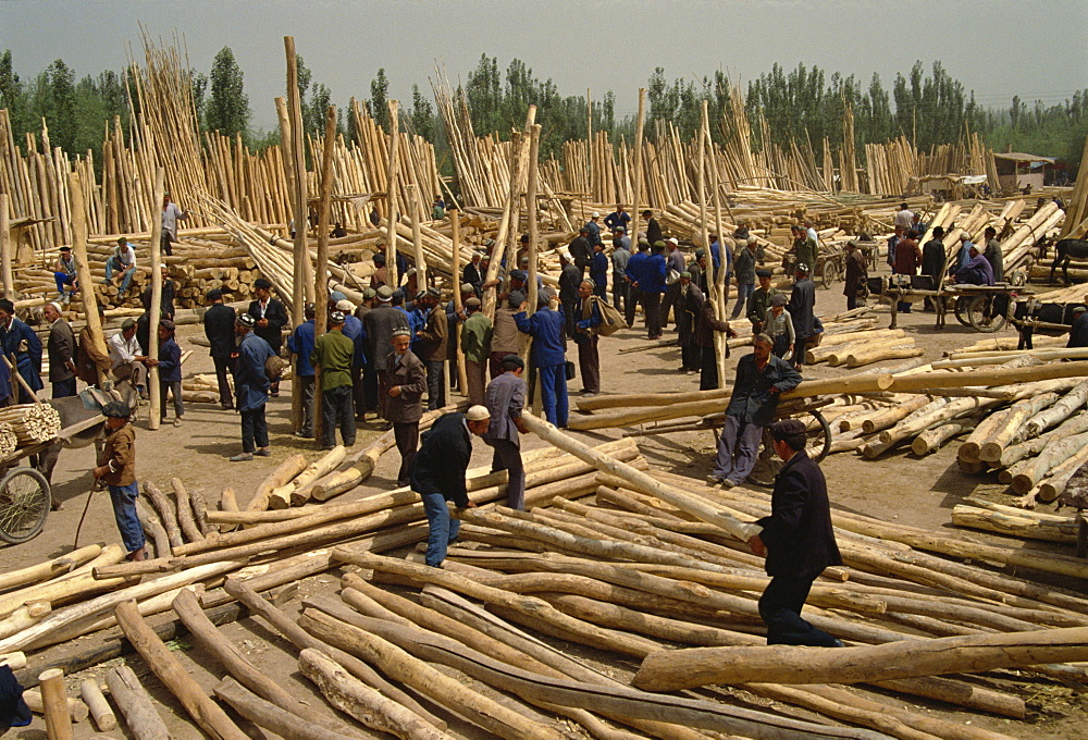 Timber area, Sunday Market, Kashi, China, Asia