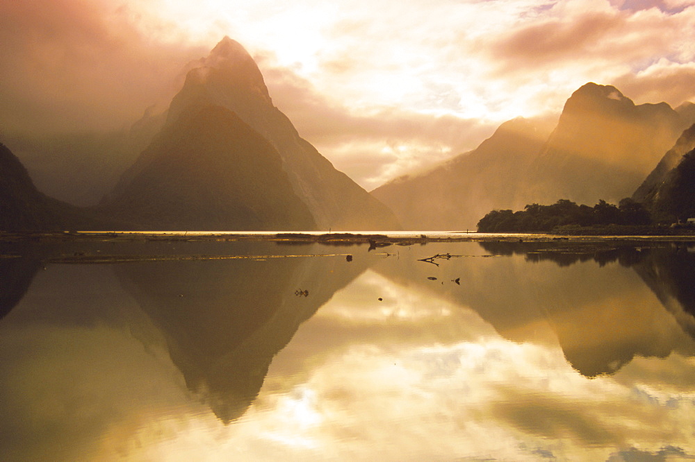 New Zealand, South Island, Milford Sound, Mitre Peak At Sunset 