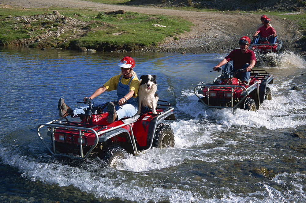 Quadbiking around a cross country circuit, Rotorua, North Island, New Zealand, Pacific