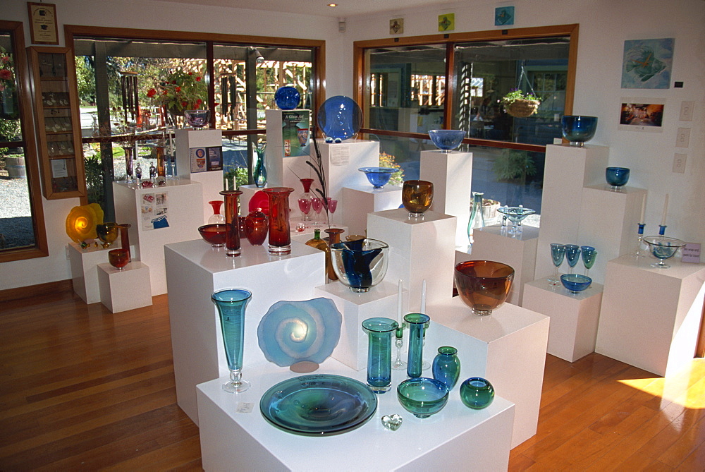 Shop displaying colourful glass products, Nelson, South Island, New Zealand, Pacific