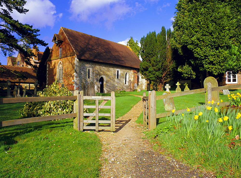 St. Bartholomew's church, built circa 1060, the smallest church in Surrey, Wanborough, Surrey, England, UK, Europe